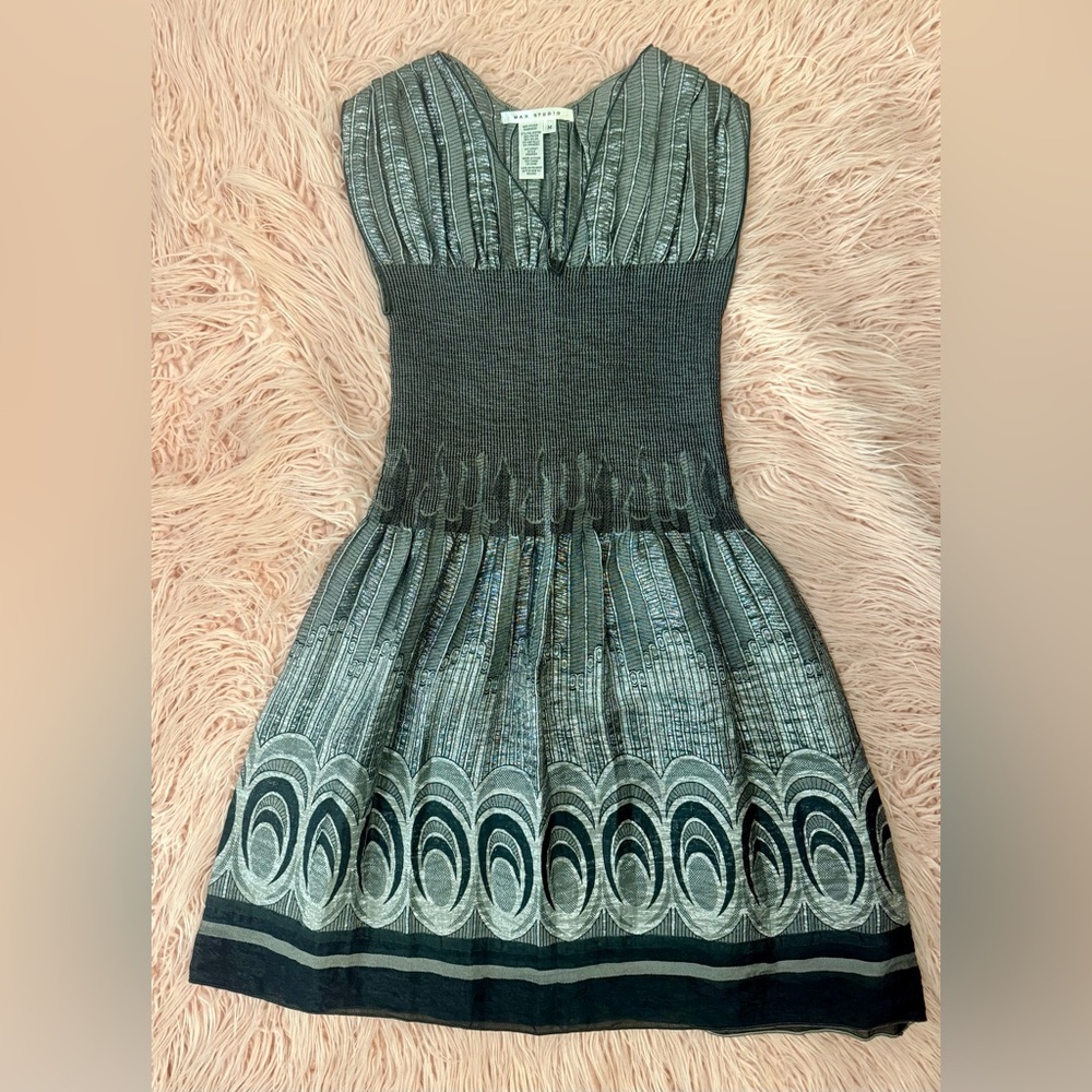 Max Studio Metallic Jacquard Smocked Dress